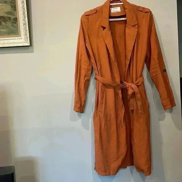Bershka Belted Orange  Mid Length Light Trench Coat with Button Up Sleeve-XS - Picture 5 of 12